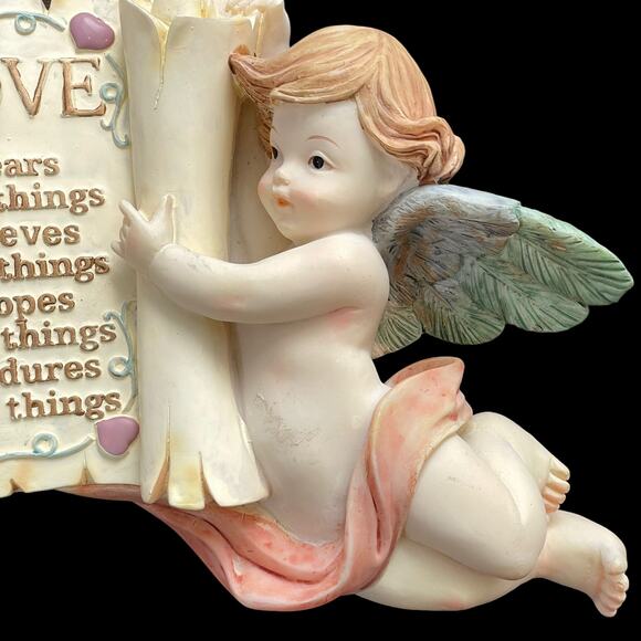 Vintage Cherub Wall Plaque 3D Angels Holding Love Scroll Art Hanging Decor - Picture 5 of 8